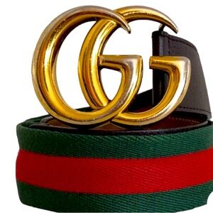 Gucci red/green canvas belt Double G